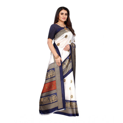 Generic Women's Art Silk Printed Saree With Unstitched Blouse (Navy Blue, 5-6 Mtrs)