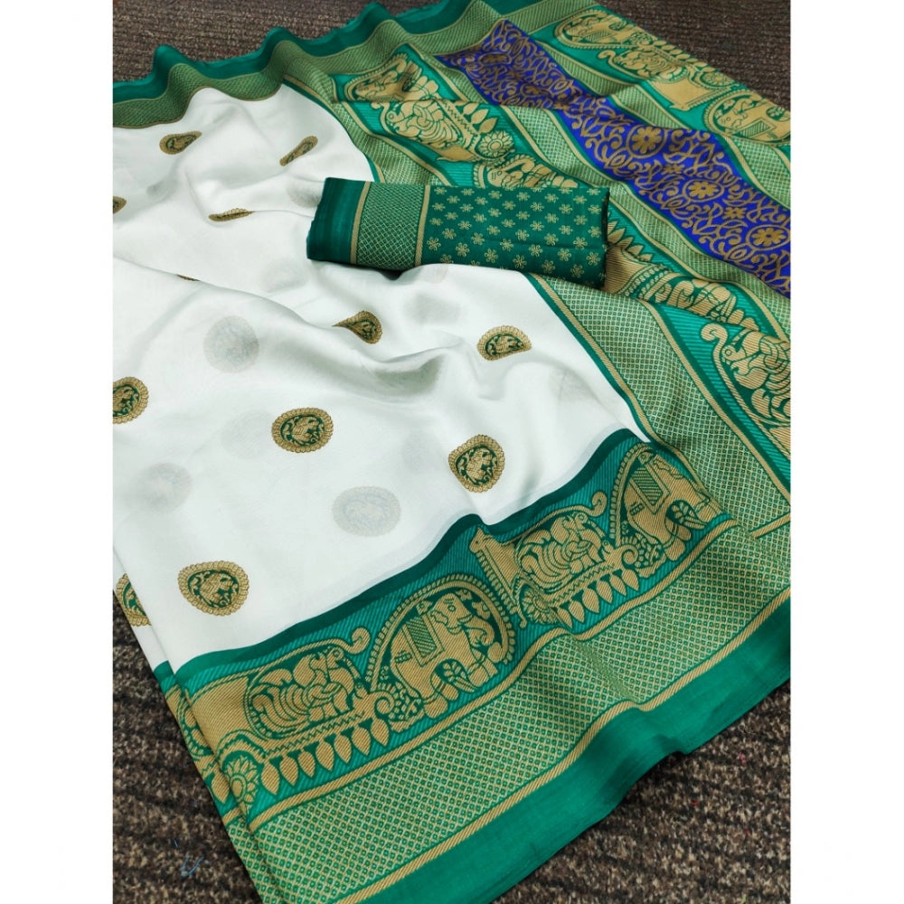 Generic Women's Art Silk Printed Saree With Unstitched Blouse (Green, 5-6 Mtrs)