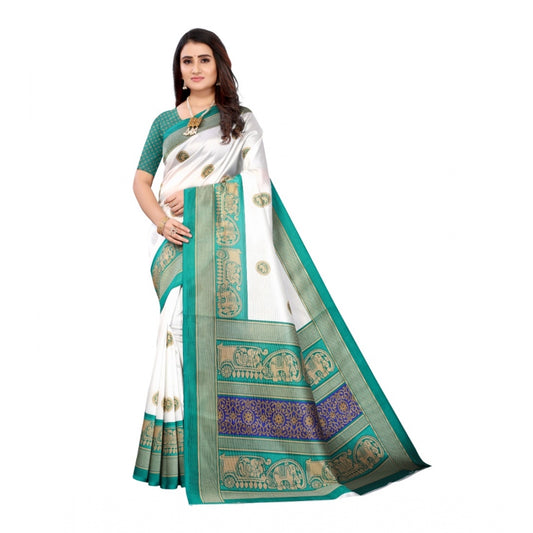 Generic Women's Art Silk Printed Saree With Unstitched Blouse (Green, 5-6 Mtrs)