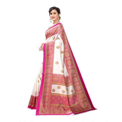 Generic Women's Art Silk Printed Saree With Unstitched Blouse (Pink, 5-6 Mtrs)