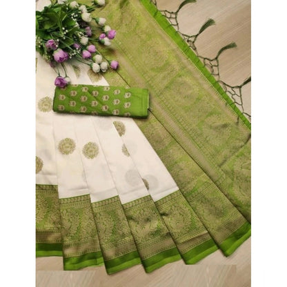 Generic Women's Art Silk Printed Saree With Unstitched Blouse (Green, 5-6 Mtrs)