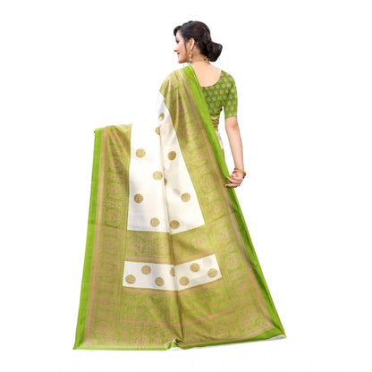 Generic Women's Art Silk Printed Saree With Unstitched Blouse (Green, 5-6 Mtrs)