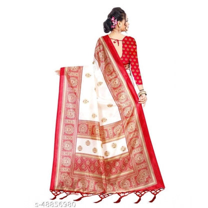 Generic Women's Art Silk Printed Saree With Unstitched Blouse (Red, 5-6 Mtrs)