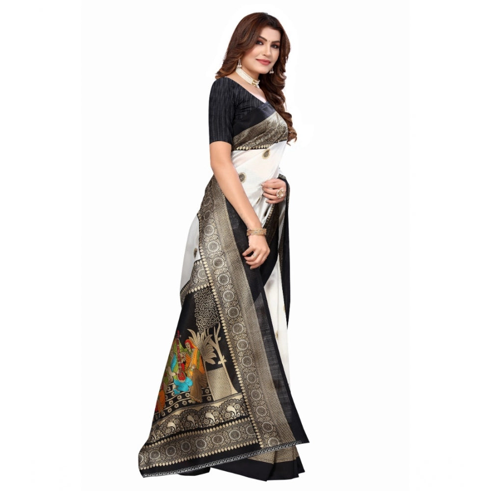 Generic Women's Art Silk Printed Saree With Unstitched Blouse (Black, 5-6 Mtrs)