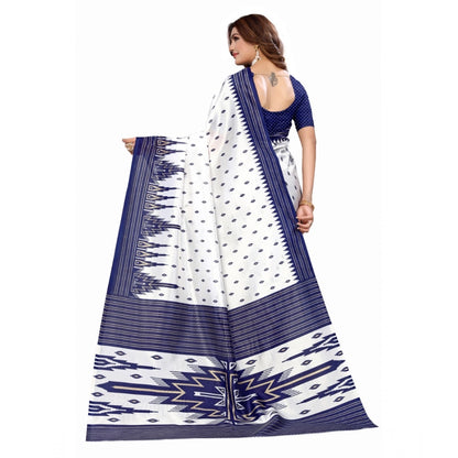 Generic Women's Art Silk Printed Saree With Unstitched Blouse (Navy Blue, 5-6 Mtrs)