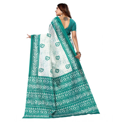 Generic Women's Art Silk Printed Saree With Unstitched Blouse (Green, 5-6 Mtrs)