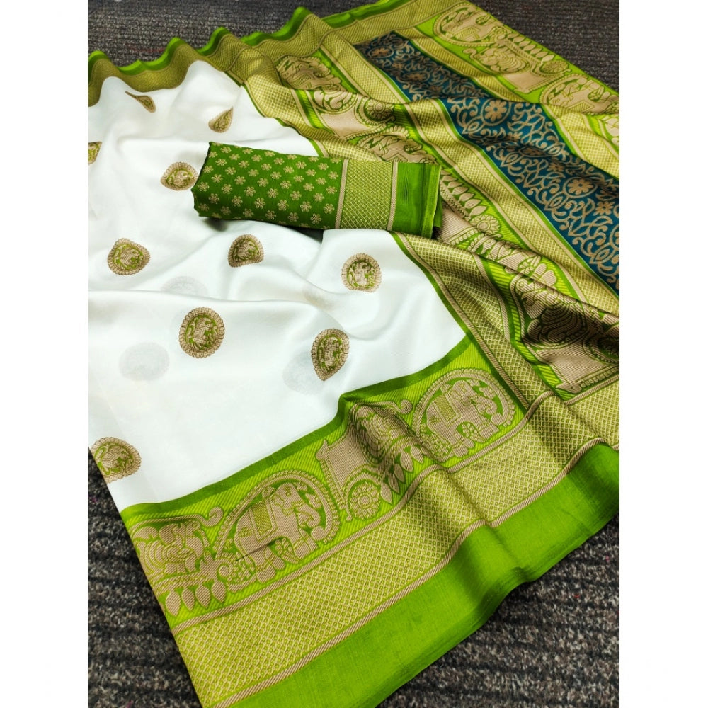 Generic Women's Art Silk Printed Saree With Unstitched Blouse (Green, 5-6 Mtrs)