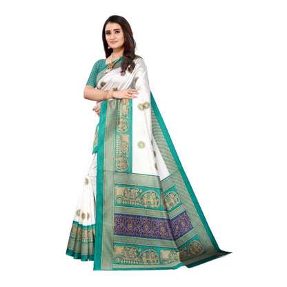 Generic Women's Art Silk Printed Saree With Unstitched Blouse (Green, 5-6 Mtrs)