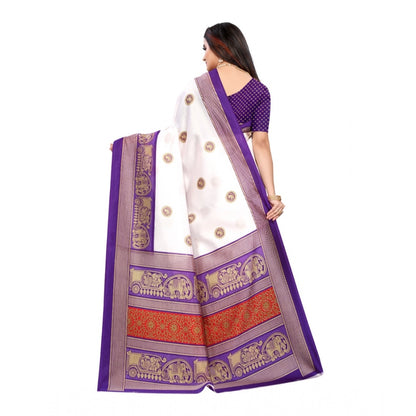 Generic Women's Art Silk Printed Saree With Unstitched Blouse (Purple, 5-6 Mtrs)