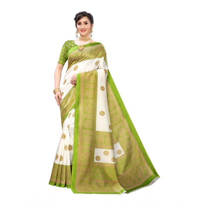 Generic Women's Art Silk Printed Saree With Unstitched Blouse (Green, 5-6 Mtrs)