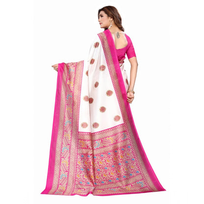 Generic Women's Art Silk Printed Saree With Unstitched Blouse (Pink, 5-6 Mtrs)