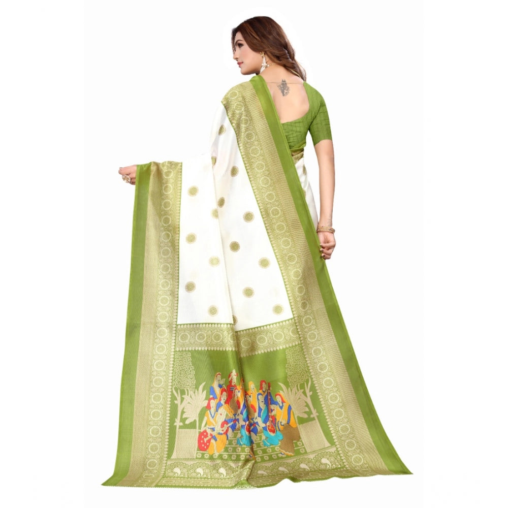 Generic Women's Art Silk Printed Saree With Unstitched Blouse (Green, 5-6 Mtrs)