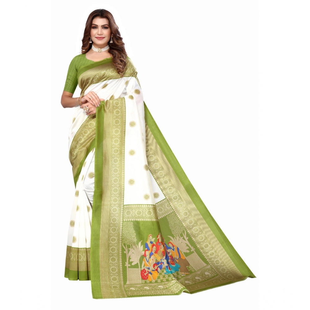 Generic Women's Art Silk Printed Saree With Unstitched Blouse (Green, 5-6 Mtrs)