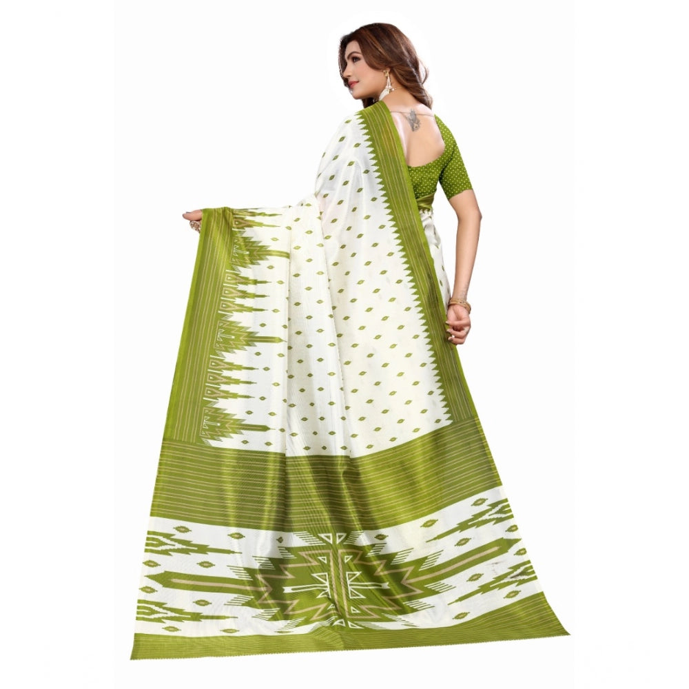 Generic Women's Art Silk Printed Saree With Unstitched Blouse (Green, 5-6 Mtrs)