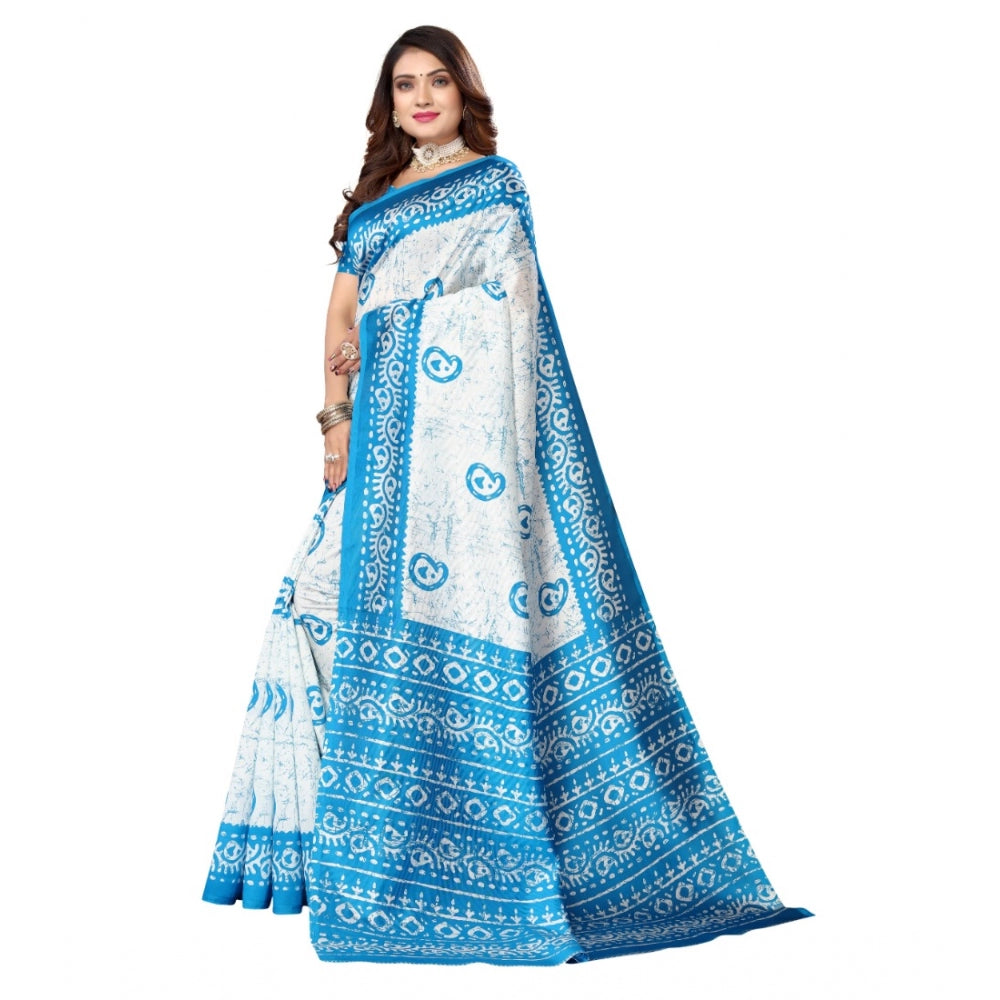 Generic Women's Art Silk Printed Saree With Unstitched Blouse (Blue, 5-6 Mtrs)