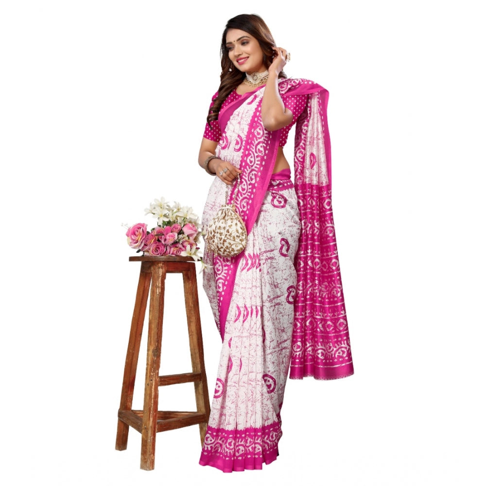 Generic Women's Art Silk Printed Saree With Unstitched Blouse (Pink, 5-6 Mtrs)