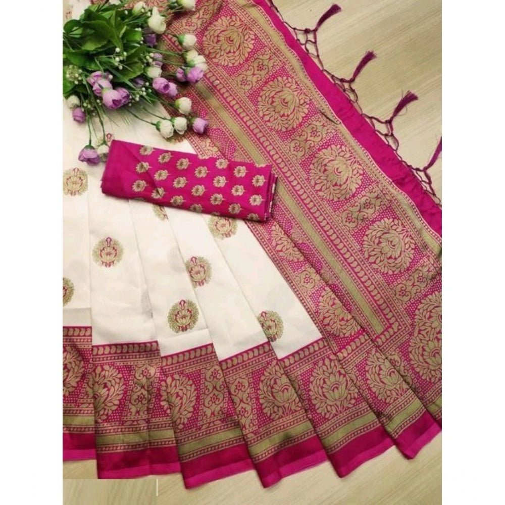 Generic Women's Art Silk Printed Saree With Unstitched Blouse (Pink, 5-6 Mtrs)