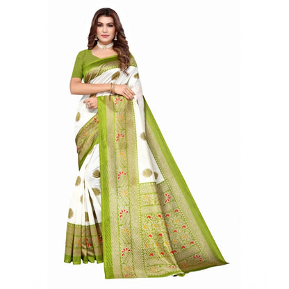 Generic Women's Art Silk Printed Saree With Unstitched Blouse (Green, 5-6 Mtrs)