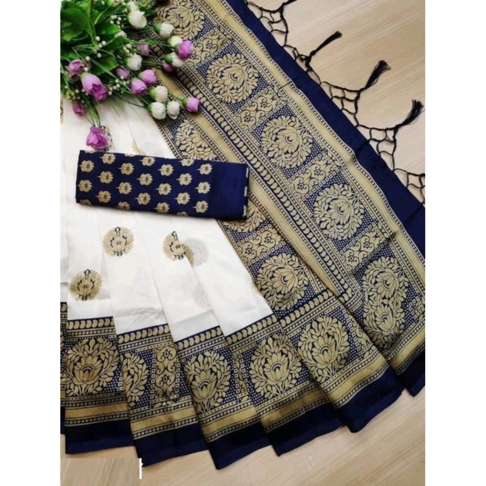 Generic Women's Art Silk Printed Saree With Unstitched Blouse (Navy Blue, 5-6 Mtrs)