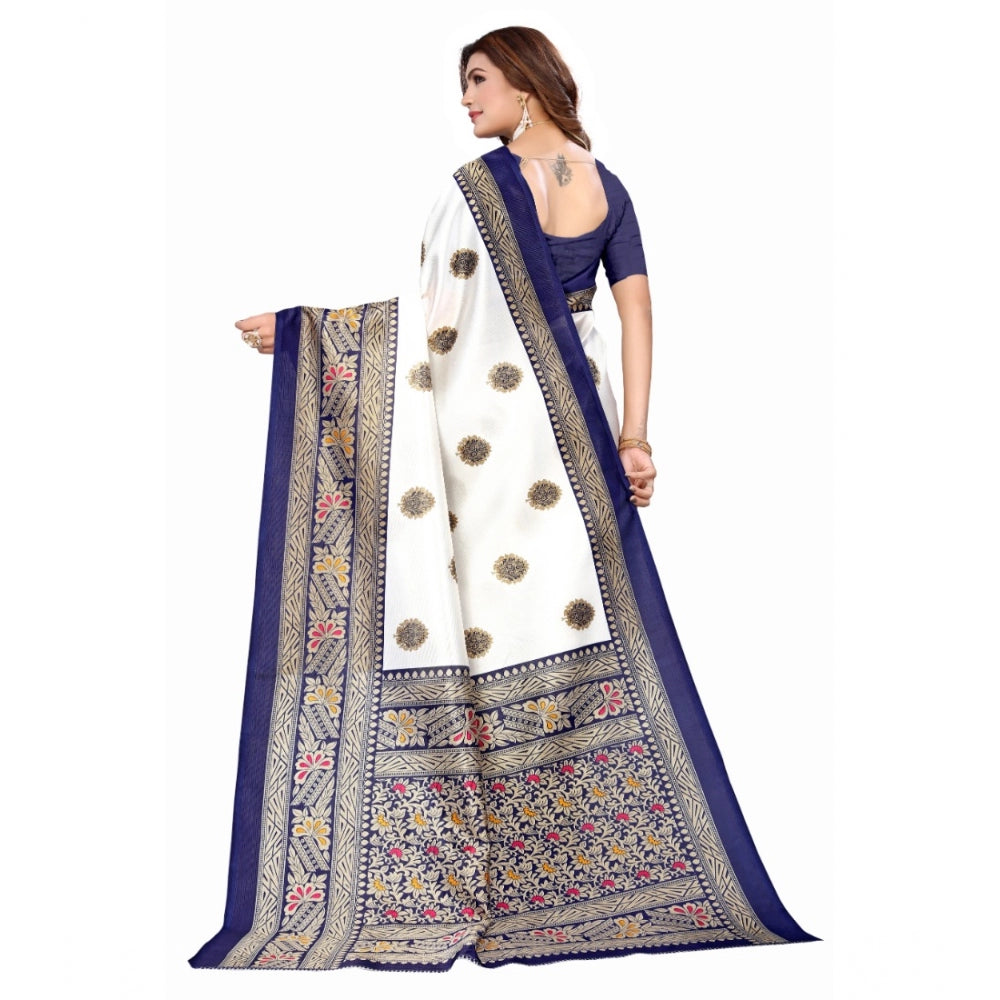 Generic Women's Art Silk Printed Saree With Unstitched Blouse (Navy Blue, 5-6 Mtrs)