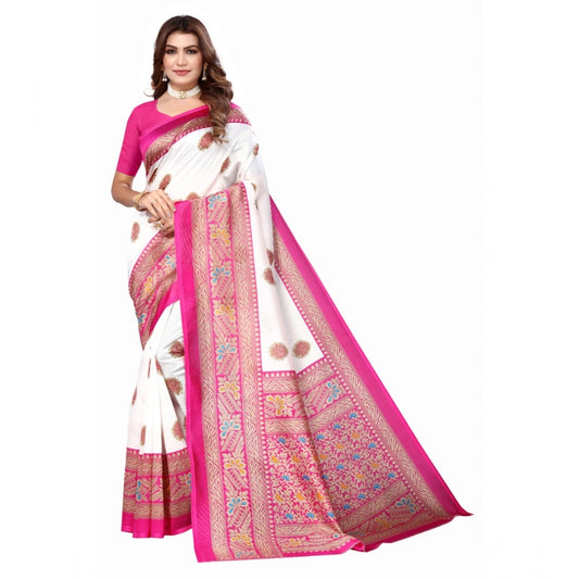 Generic Women's Art Silk Printed Saree With Unstitched Blouse (Pink, 5-6 Mtrs)