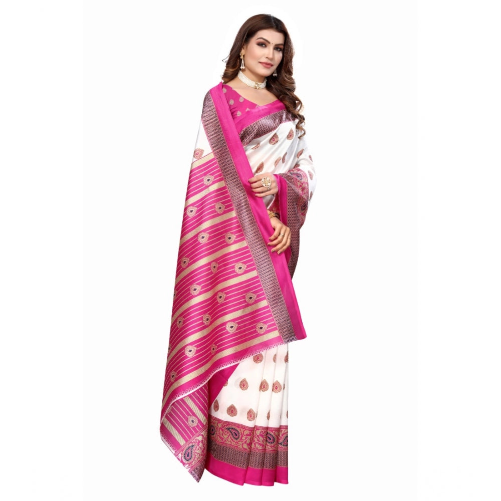 Generic Women's Art Silk Printed Saree With Unstitched Blouse (Pink, 5-6 Mtrs)