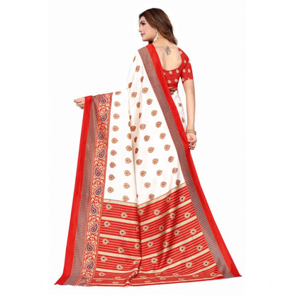 Generic Women's Art Silk Printed Saree With Unstitched Blouse (Red, 5-6 Mtrs)