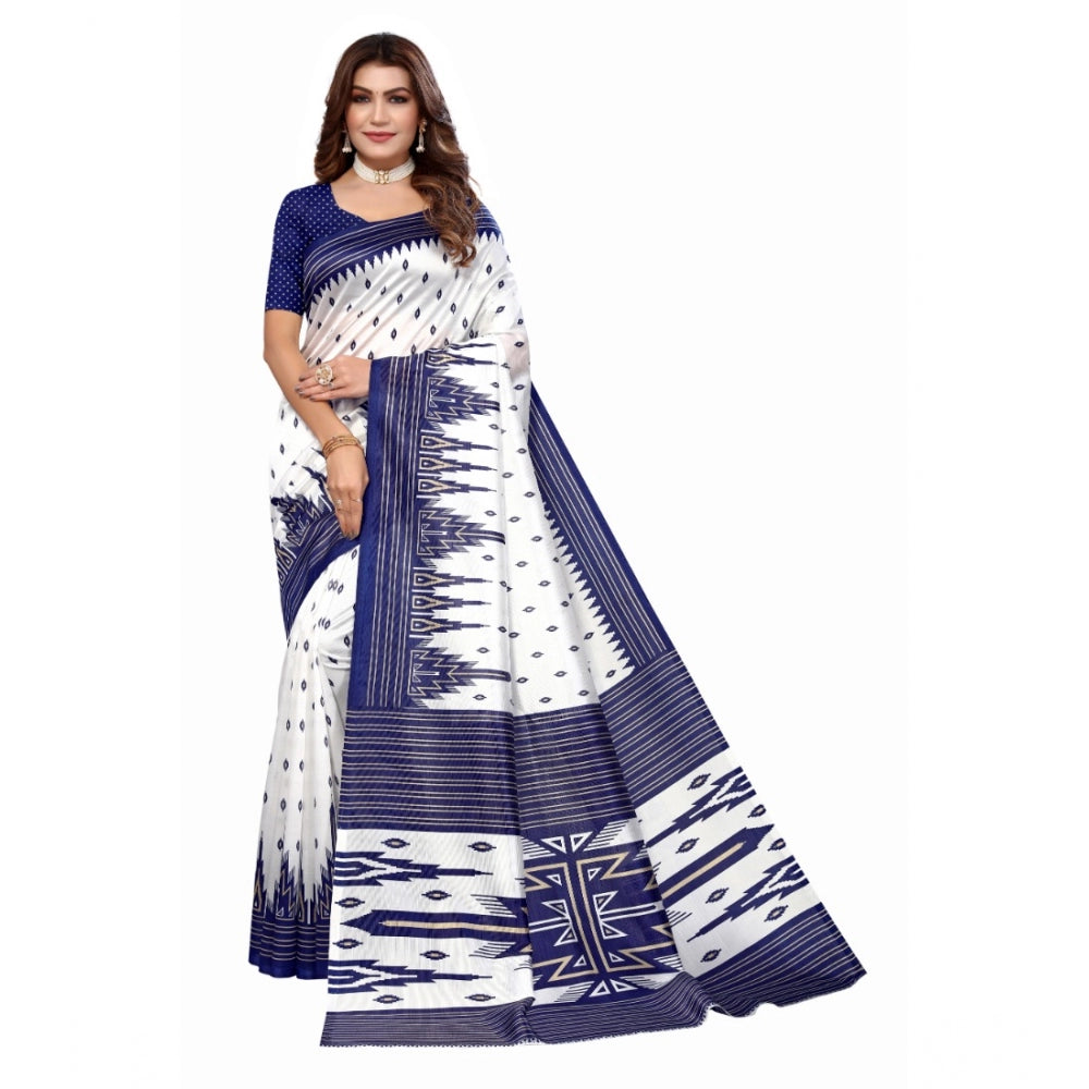 Generic Women's Art Silk Printed Saree With Unstitched Blouse (Navy Blue, 5-6 Mtrs)