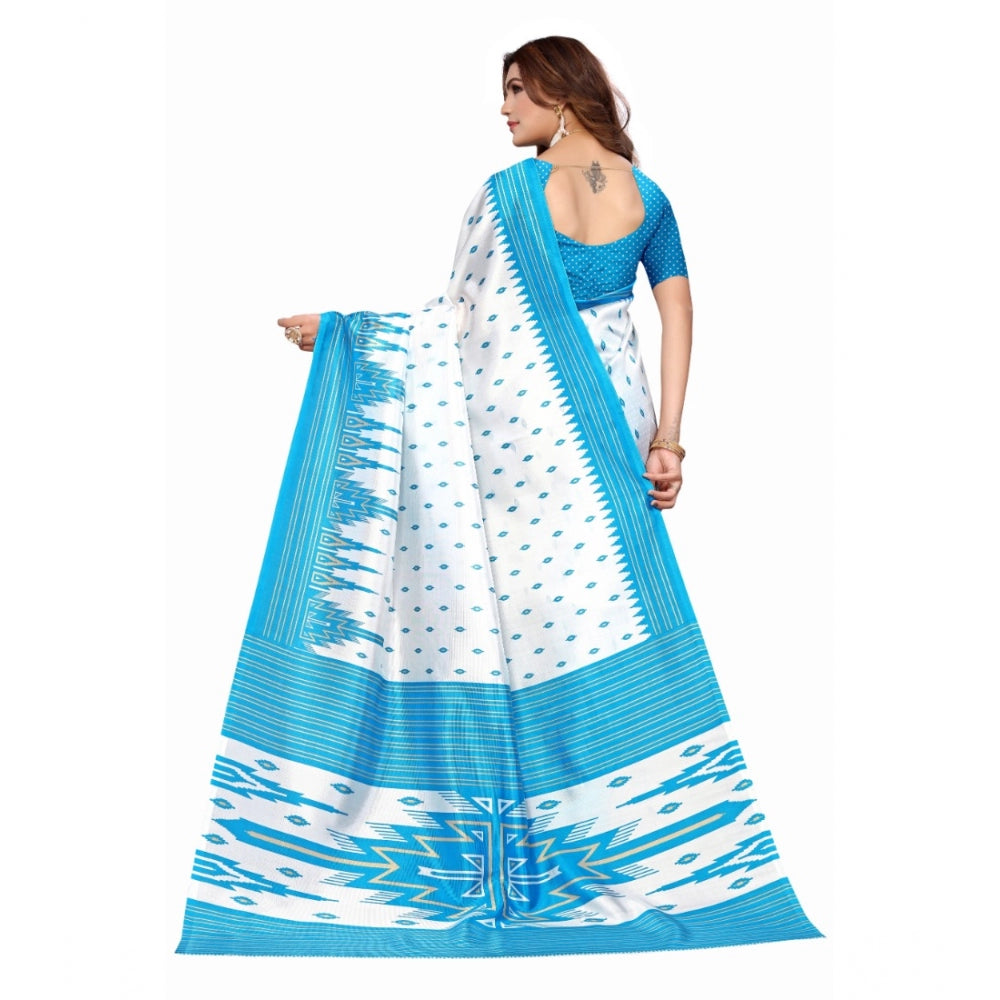 Generic Women's Art Silk Printed Saree With Unstitched Blouse (Blue, 5-6 Mtrs)