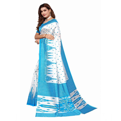 Generic Women's Art Silk Printed Saree With Unstitched Blouse (Blue, 5-6 Mtrs)