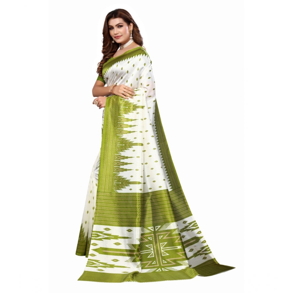 Generic Women's Art Silk Printed Saree With Unstitched Blouse (Green, 5-6 Mtrs)