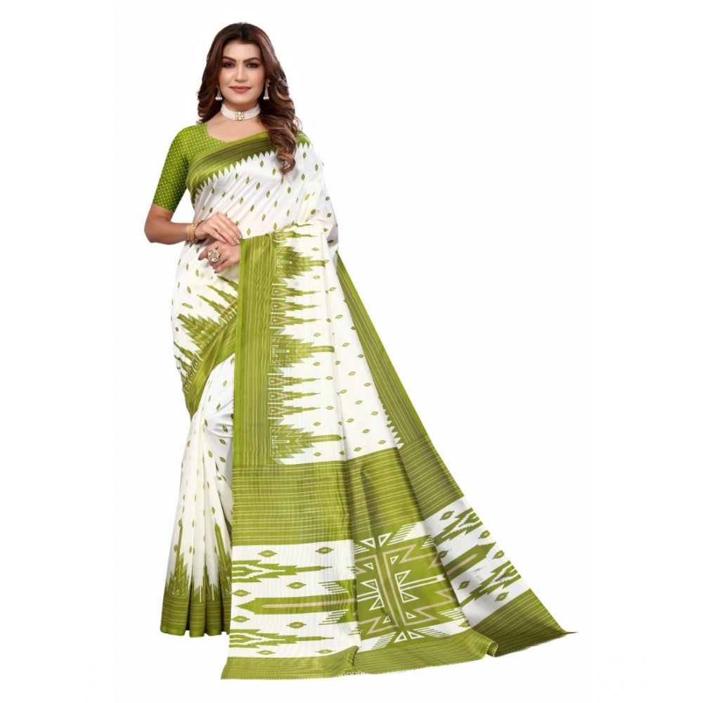 Generic Women's Art Silk Printed Saree With Unstitched Blouse (Green, 5-6 Mtrs)