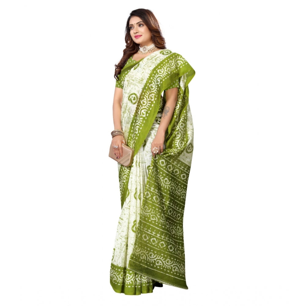 Generic Women's Art Silk Printed Saree With Unstitched Blouse (Green, 5-6 Mtrs)