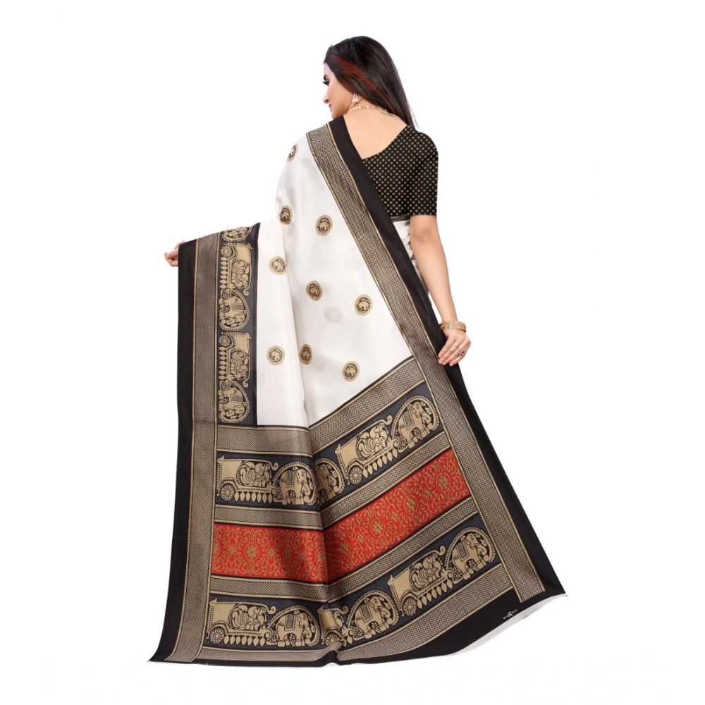 Generic Women's Art Silk Printed Saree With Unstitched Blouse (Black, 5-6 Mtrs)