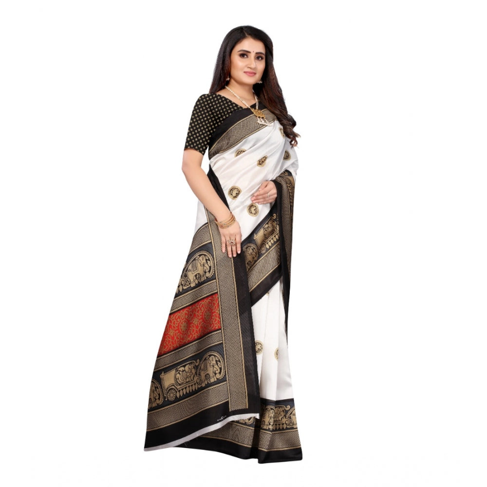 Generic Women's Art Silk Printed Saree With Unstitched Blouse (Black, 5-6 Mtrs)