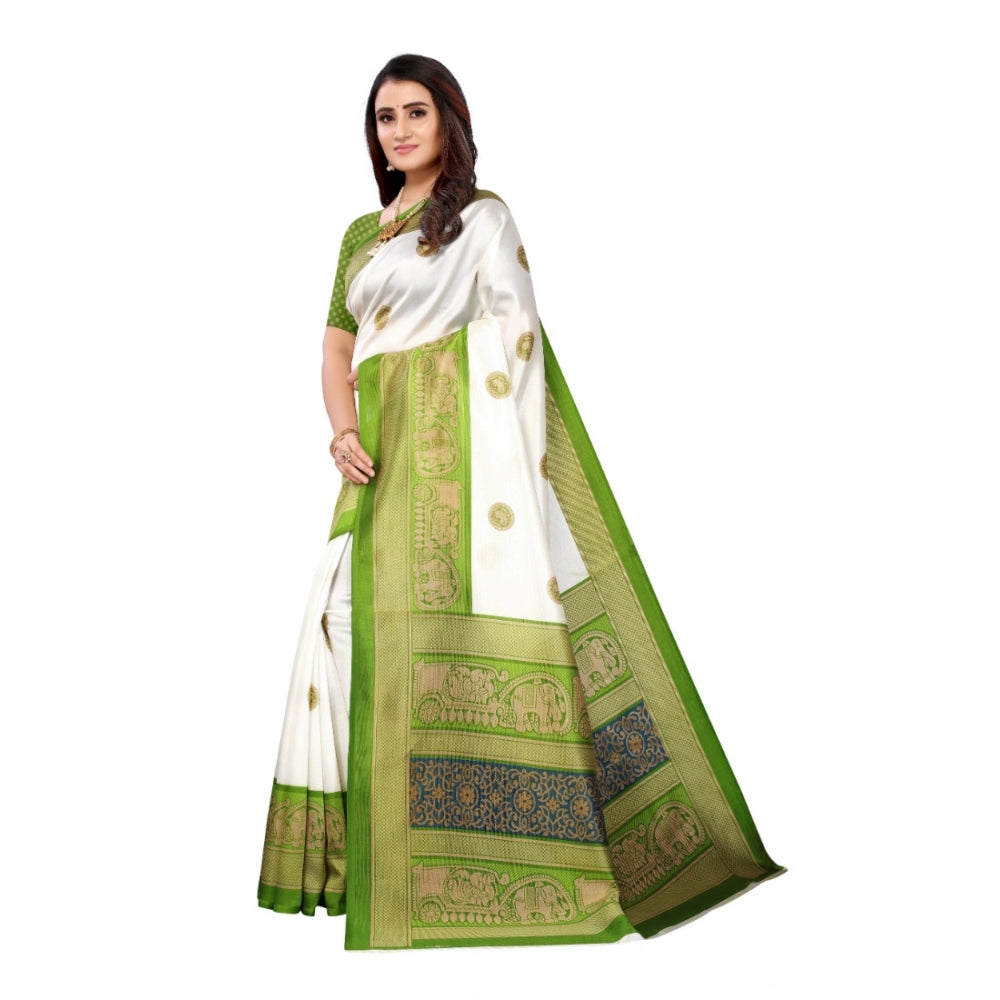 Generic Women's Art Silk Printed Saree With Unstitched Blouse (Green, 5-6 Mtrs)