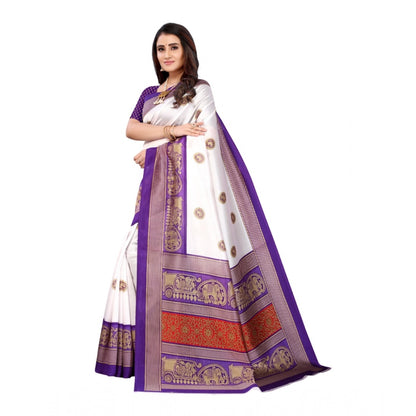 Generic Women's Art Silk Printed Saree With Unstitched Blouse (Purple, 5-6 Mtrs)