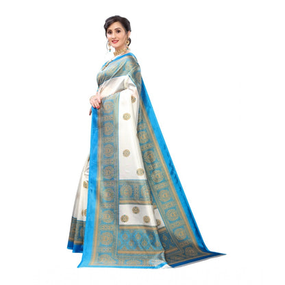 Generic Women's Art Silk Printed Saree With Unstitched Blouse (Blue, 5-6 Mtrs)