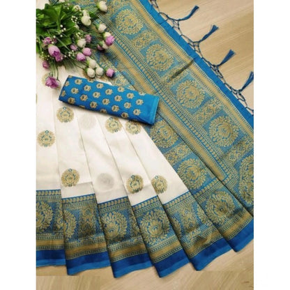 Generic Women's Art Silk Printed Saree With Unstitched Blouse (Blue, 5-6 Mtrs)