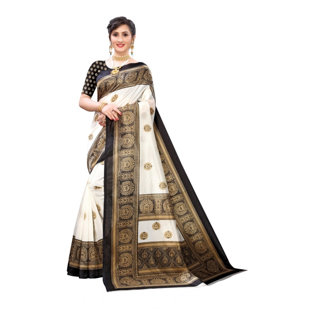 Generic Women's Art Silk Printed Saree With Unstitched Blouse (Black, 5-6 Mtrs)