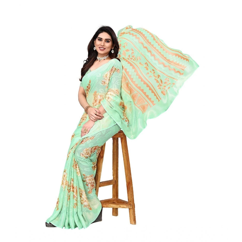 Generic Women's Viscose Rayon Printed Saree With Unstitched Blouse (Pista)