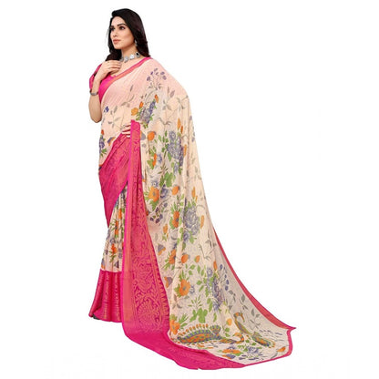 Generic Women's Viscose Rayon Printed Saree With Unstitched Blouse (Pink)