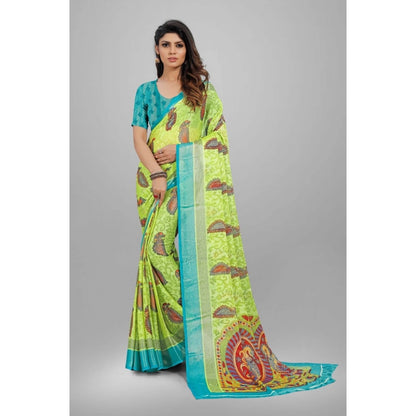 Generic Women's Viscose Rayon Printed Saree With Unstitched Blouse (Mehendi)