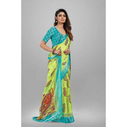 Generic Women's Viscose Rayon Printed Saree With Unstitched Blouse (Mehendi)