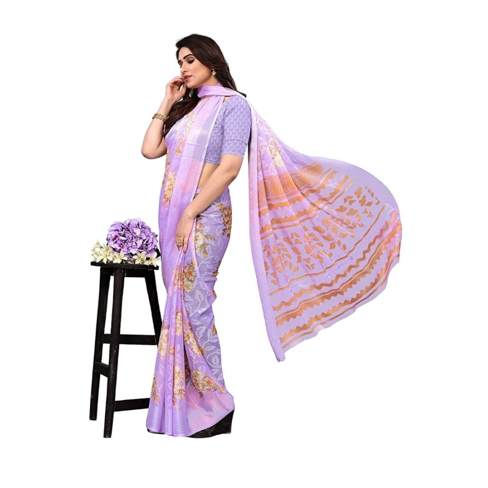 Generic Women's Viscose Rayon Printed Saree With Unstitched Blouse (Purple)