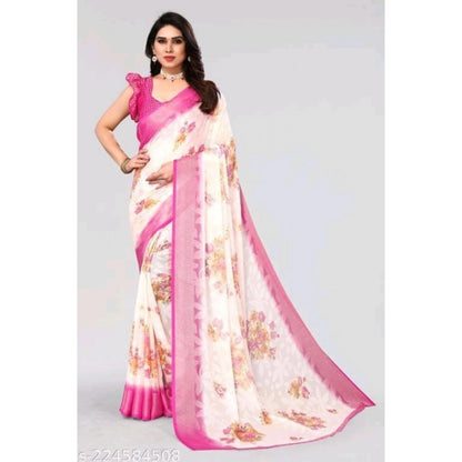 Generic Women's Viscose Rayon Printed Saree With Unstitched Blouse (Pink)