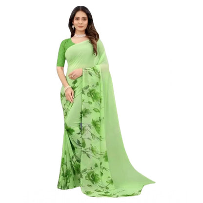 Generic Women's Georgette Printed Saree With Unstitched Blouse (Green)