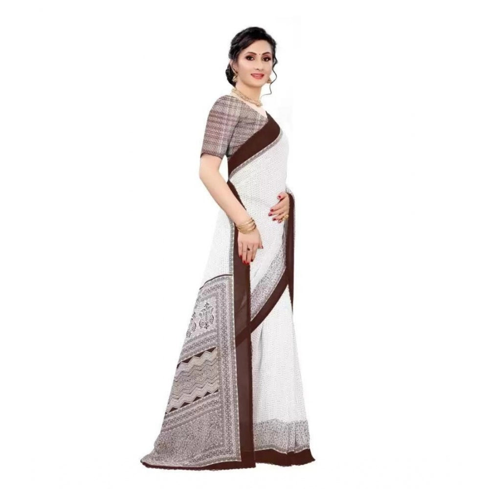 Generic Women's Georgette Printed Saree With Unstitched Blouse (Coffee)