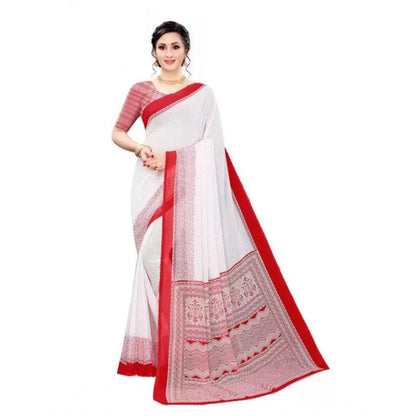 Generic Women's Georgette Printed Saree With Unstitched Blouse (Red)