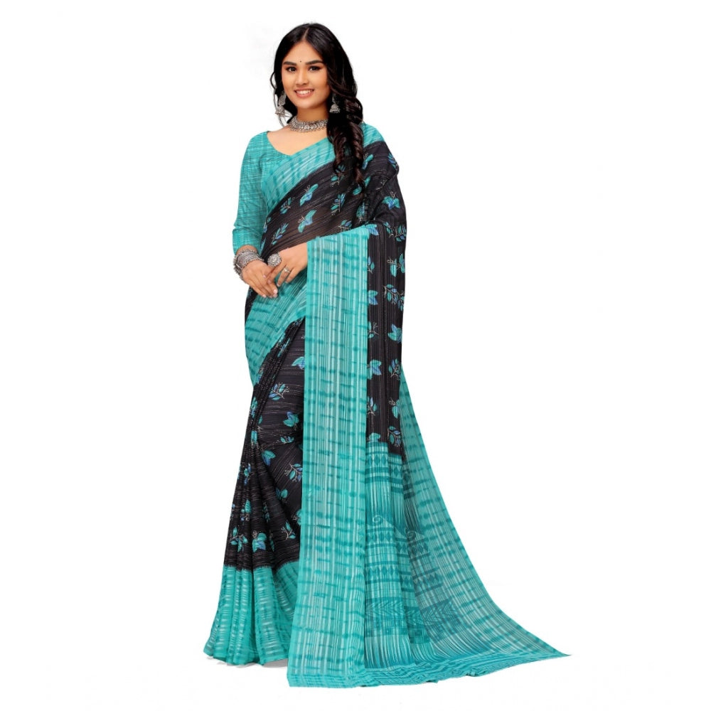 Generic Women's Georgette Printed Saree With Unstitched Blouse (Skyblue)